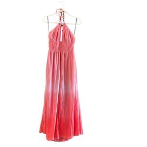 Bebe Women's Coral Orange Ombre Halter Neck Maxi Dress Size Small
